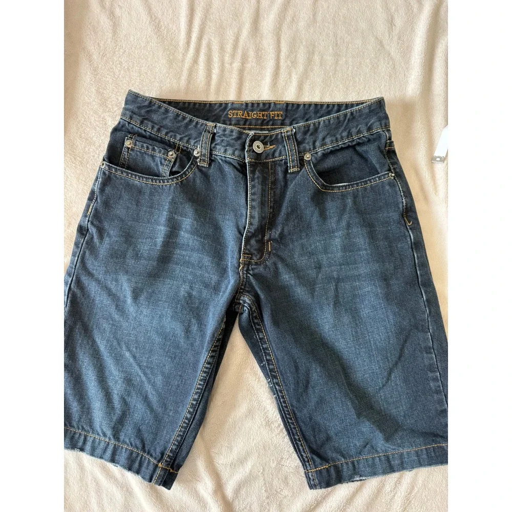 Route 66‎ Straight Fit Denim Shorts Mens 30 Blue Dark Wash Zip Pocket Cotton